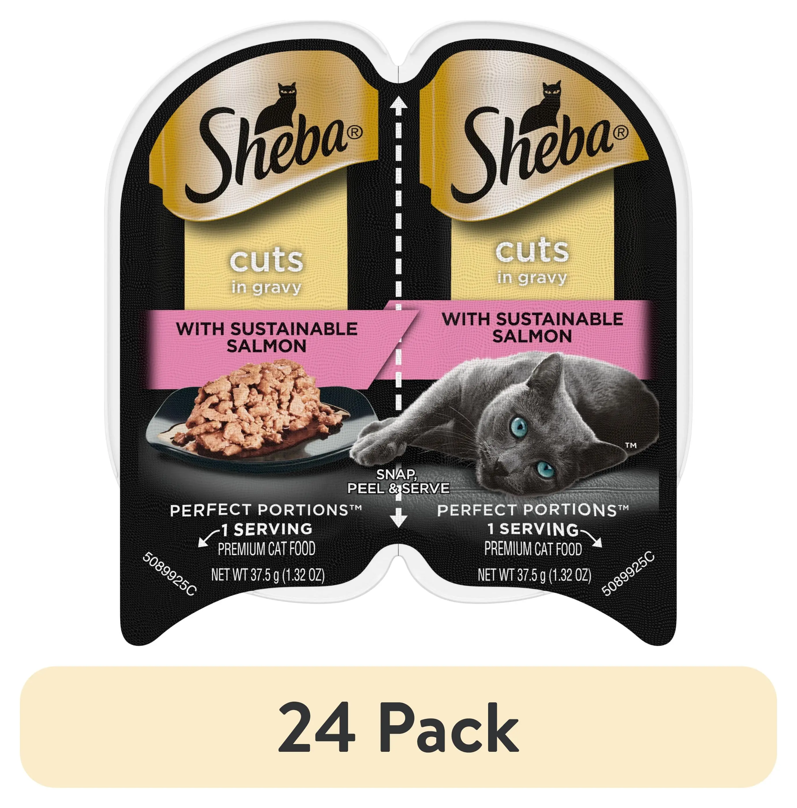 Sheba Perfect Portions Wet Cat Food For Healthy Cats Sustainable Salmon Cuts In Gravy Grain Free 2.6 oz Trays 24-Pack