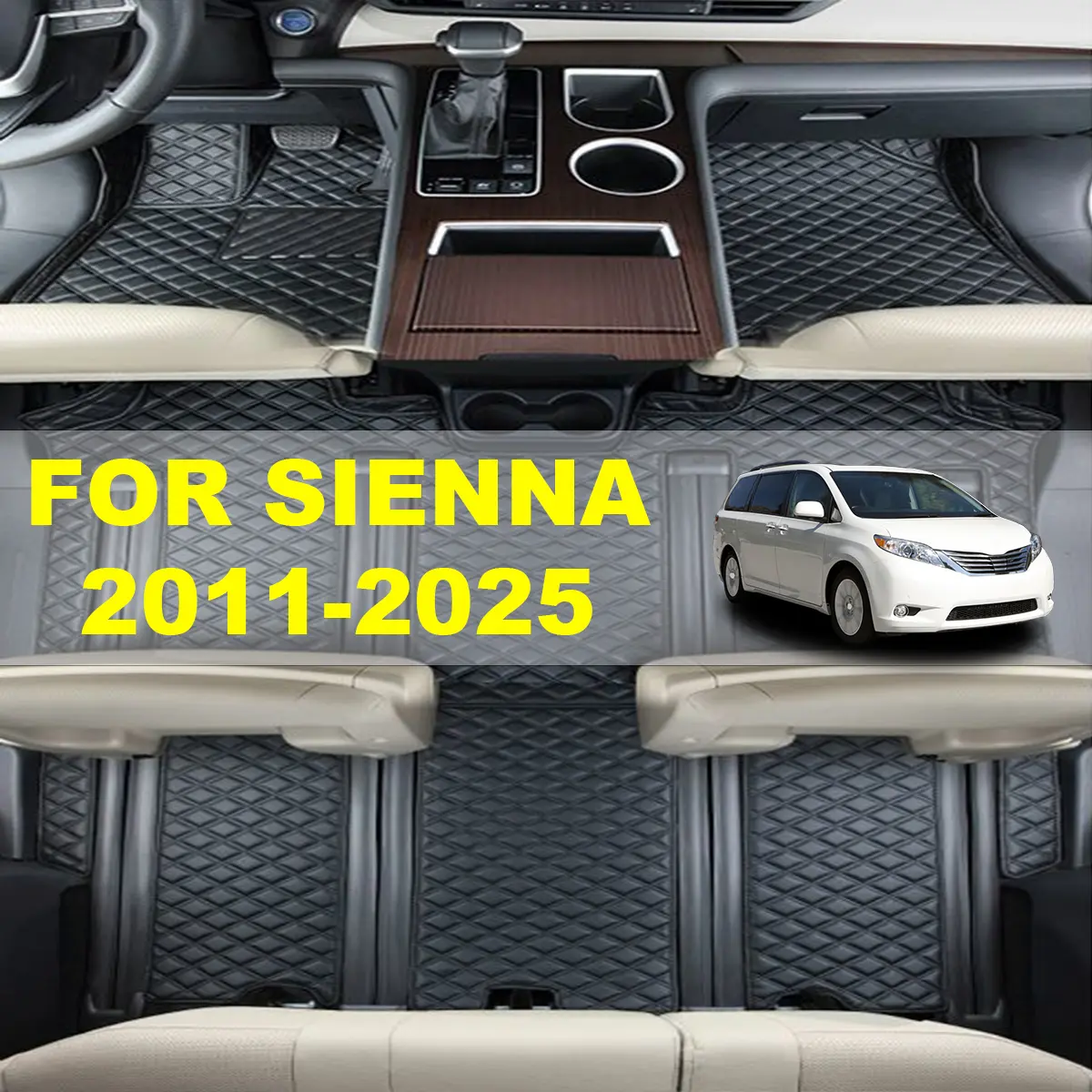 2011-2025 Toyota Sienna 7-Seat Specific Floor Mats, Custom Molded to Fit Original Car Body, High-Quality PU Leather Floor Liners, Heavy Duty, Stain Resistant, Easy to Clean, Automotive Interior Protection
