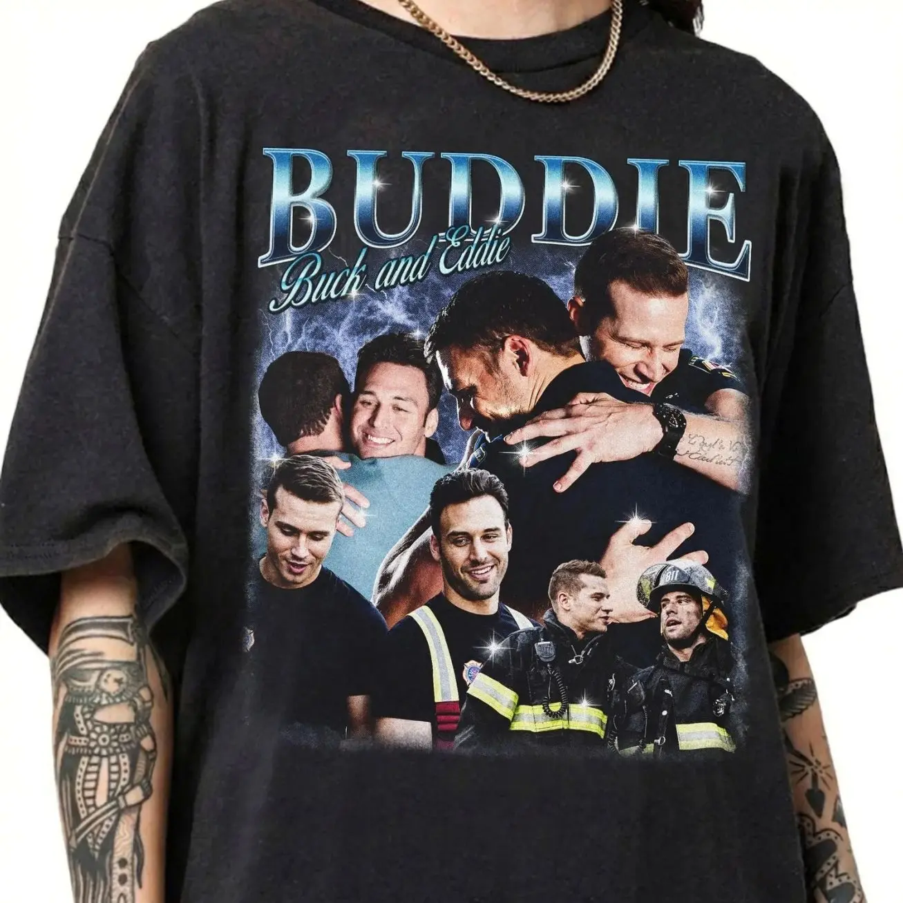 Buddie Shirt, Vintage Buck and Eddie Retro Tshirt, 9-1-1 Fox Show 90s Bootleg Tee, Evan Buckley Ryan Guzman Graphic T-Shirt, Tv Fan Gift