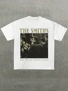 The Smiths The World Won't Listen Vintage Graphic Print Casual T-Shirt | 80s Indie Rock Band Merch | Oversized Streetwear | Retro Music Tee for Concert, Festival & Everyday Outfits | TikTok Viral Alt Fashion | Unisex Y2K Revival Top