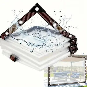 Multi-Scene Transparent PVC Tarpaulin Enclosed Waterproof Windproof Snowproof Cover with Tie Holes Easy Installation for Garden Terrace Plants Chicken House Suitable for Ground Laying Roof Covering & Side Mounting