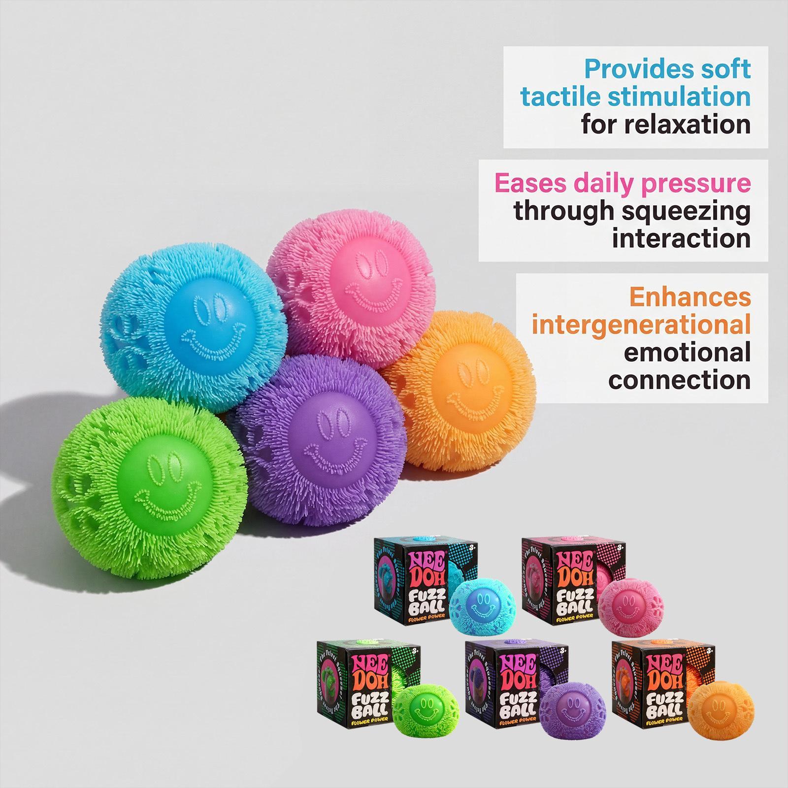 Nee Doh Fuzz Ball Squishy Stress Relief Toy | Soft Sensory Fidget Balls for Kids & Adults | Anxiety Relief, Focus, Party Favors, Birthday Gift