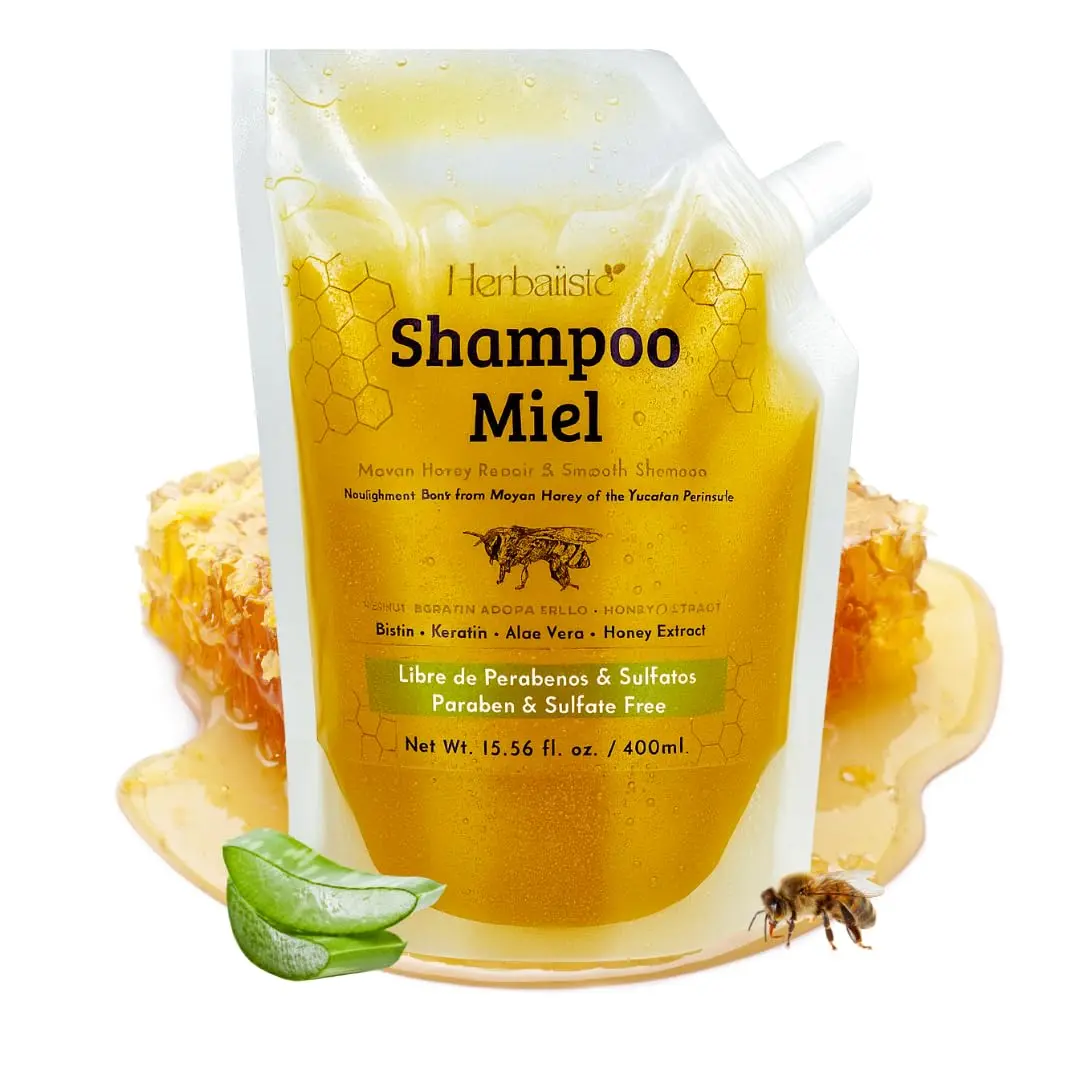 Herbaisle Viral Mayan Honey Shampoo 400ml Real Honey Extract Strengthens Restores Boosts Natural Shine Handcrafted in Mexico Cleansing Conditioner Haircare Daily Gentle Glossy Hydrating Nourishing Repair
