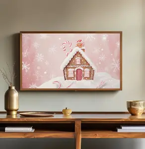 Pink Christmas Decor, Gingerbread House Print Unframed, Vintage Christmas Wall  Art, Winter Xmas Decor Home