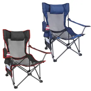 1Pc Foldable Camping Chair 330LBS Load Heavy Duty Steel Lawn Chair Collapsible Chair With Reclining Backrest Angle Cup Holder Pillow Side Pocket Carry Bag