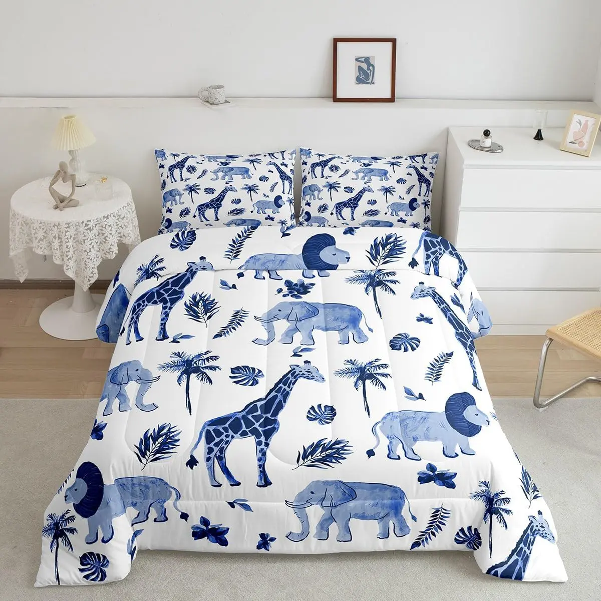 Jungle Animals Comforter Elephant Lion Giraffe Animal Bedding Sets African Safari Animal Comforter Set Hunter Blue Rust Wildlife Down Comforter