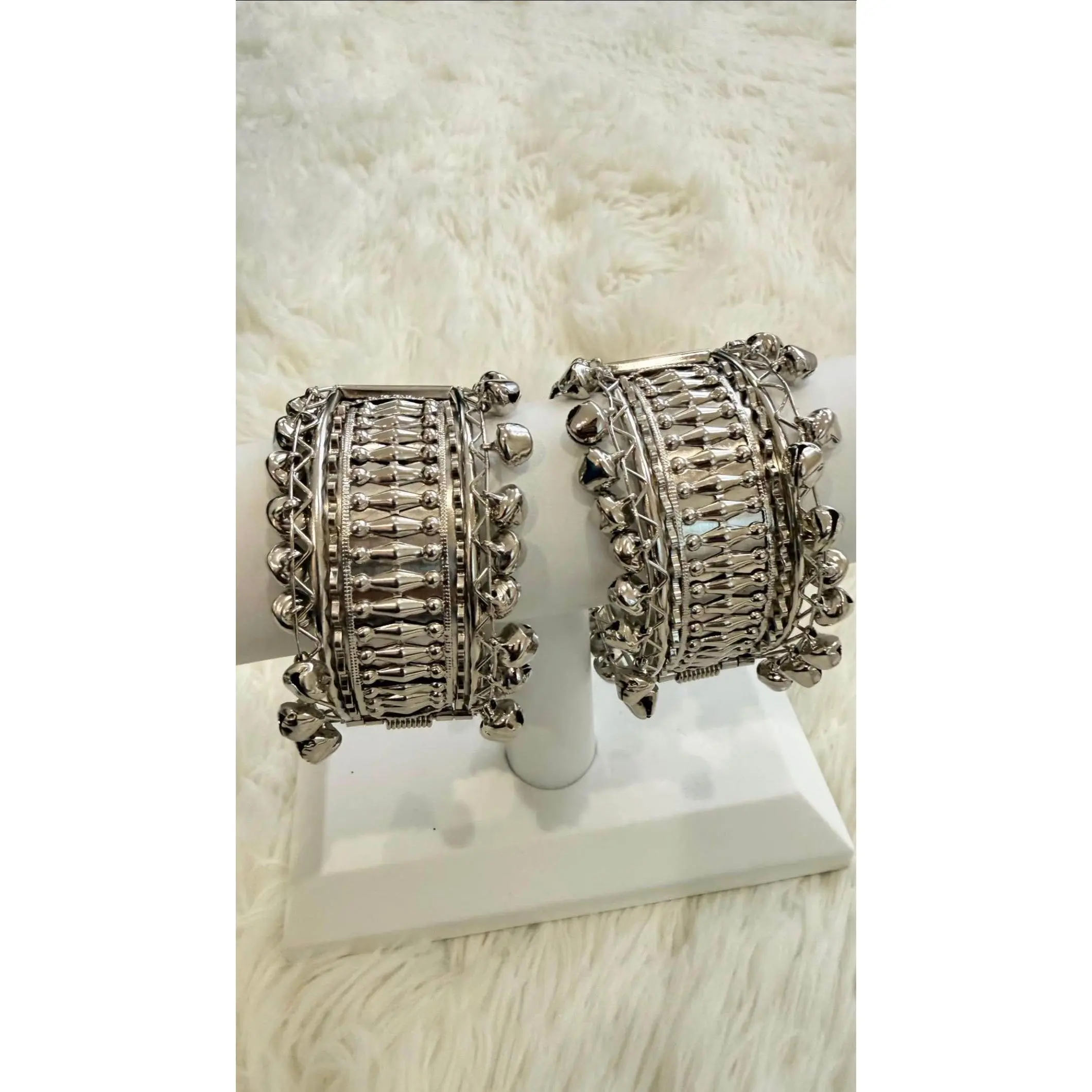 Women's German Oxidized Silver Stylish Traditional Female Necklace Set - Triple-Layer Long Jewelry with 2 Matching Bangles for Weddings, Festivals, Stylish Accessories, Set Includes, Festival Outfits, Bracelet Stacking