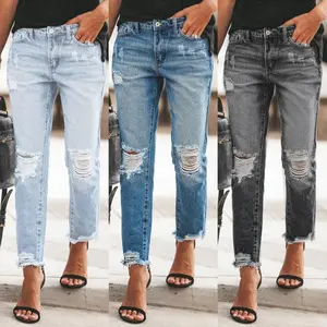 2025NewWomen'sStretchRippedWashedDenimJeans,ComfortableAndCasual9-InchDenimShorts