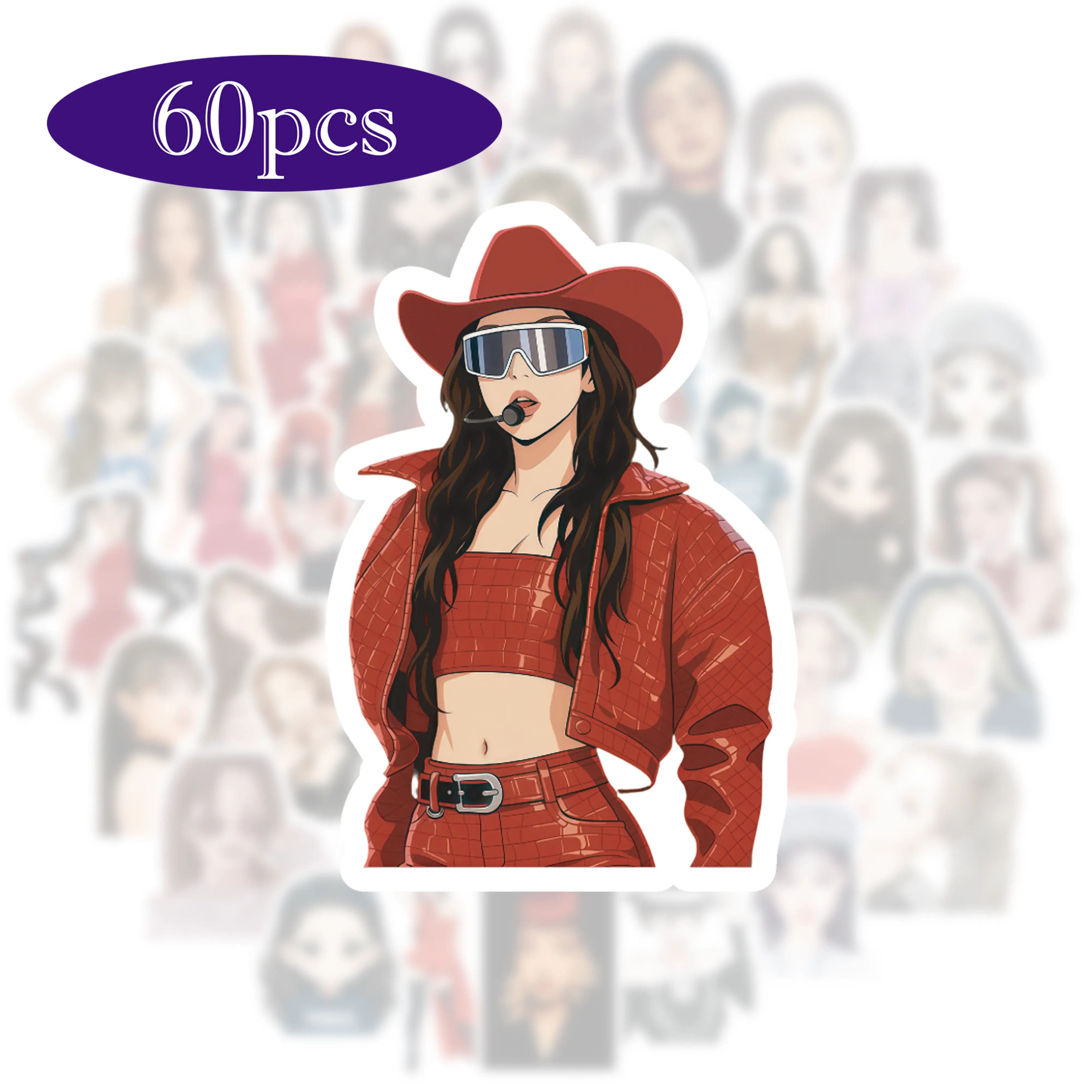 60pcs Jennie K-pop Stickers, Durable Vinyl Music Decals for Notebooks Phone Cases Tablet Covers, High-Tack Adhesive, Music Fan Essentials Decor