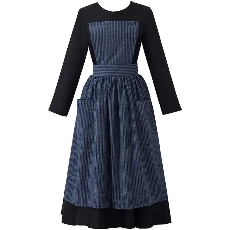 Classic Film Sound of Music Maria Costume Dress Women's Nun Black Dress with Gray Apron