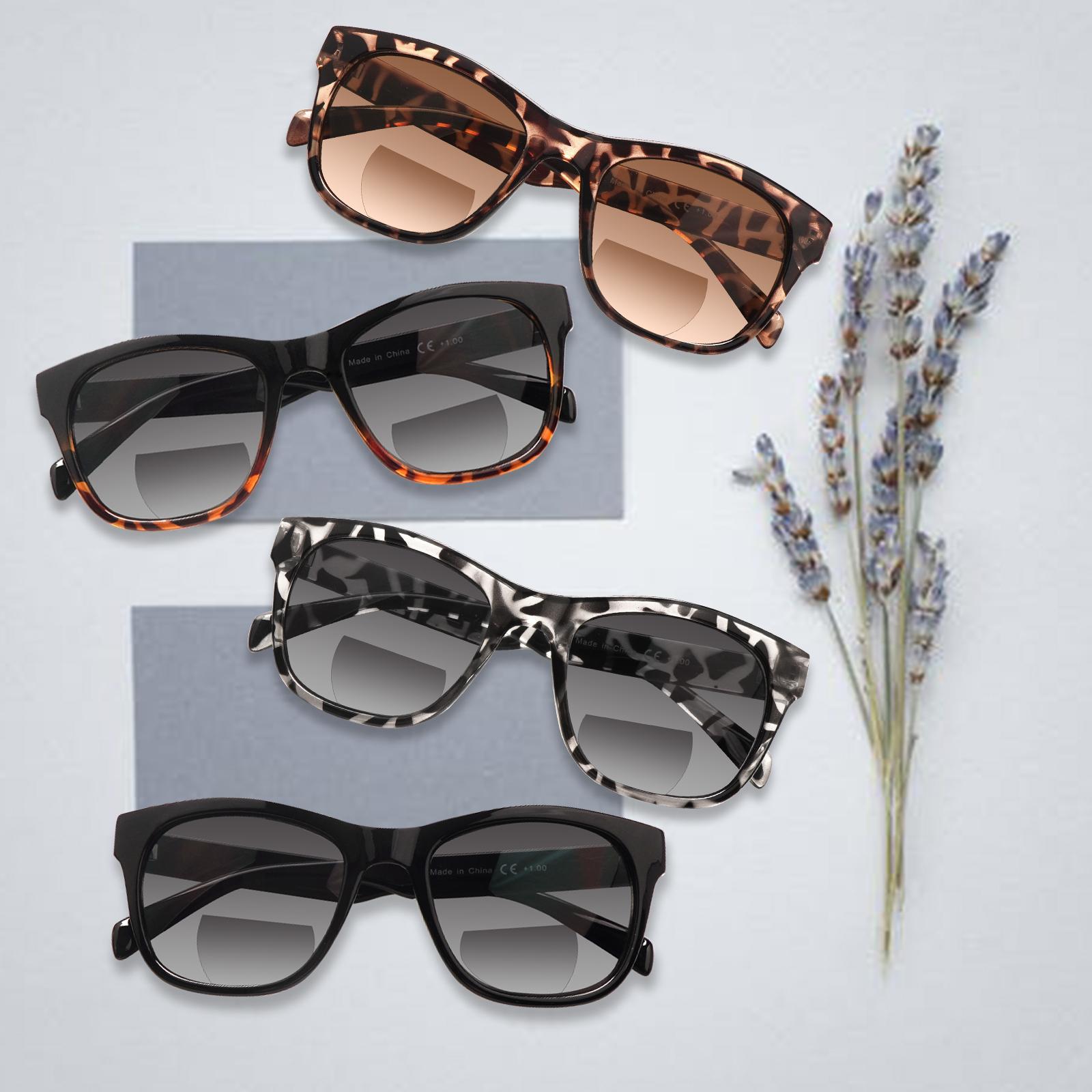4-Piece Set Of Bifocal Anti-Blue Light Reading Sunglasses, Suitable For Both Men And Women. A Stylish Accessory Featuring Light-Blocking, Durable Lenses, Suitable For Summer, Outdoor Activities, Vacations, Fishing, And More.
