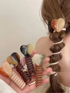 Cute Heart Design Hair Ties, 4 Counts Elegant Multicolor Wire Design Ponytail Holders for Women & Girls, Trendy All-match Hair Accessories for Daily Decor Ponytail Hairstyle