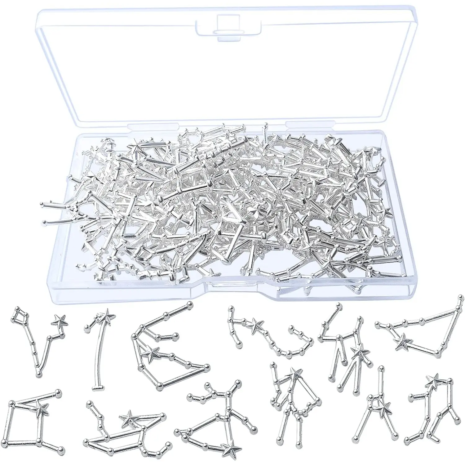 72pcs Silver Plated Constellation Theme Resin Fillers Alloy Epoxy 12 Star Signs Charms with A Box for Resin Supplies Filling Jewelry Crafts Accessory,12 Styles