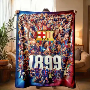 Barcelona Fc Legend Player Patchwork Flannel Blanket, Large Size, Soft Lightweight Warm, Perfect for Bed Sofa Office Camping Travel, Fleece Blanket Throw