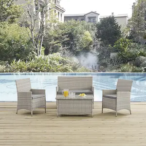 Modway Bridge 4 Piece Outdoor Patio Patio Conversation Set in Light Gray Gray