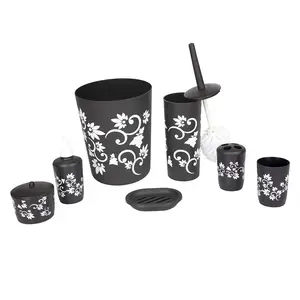 7 Piece Floral Bath Set, Black, Home Basics