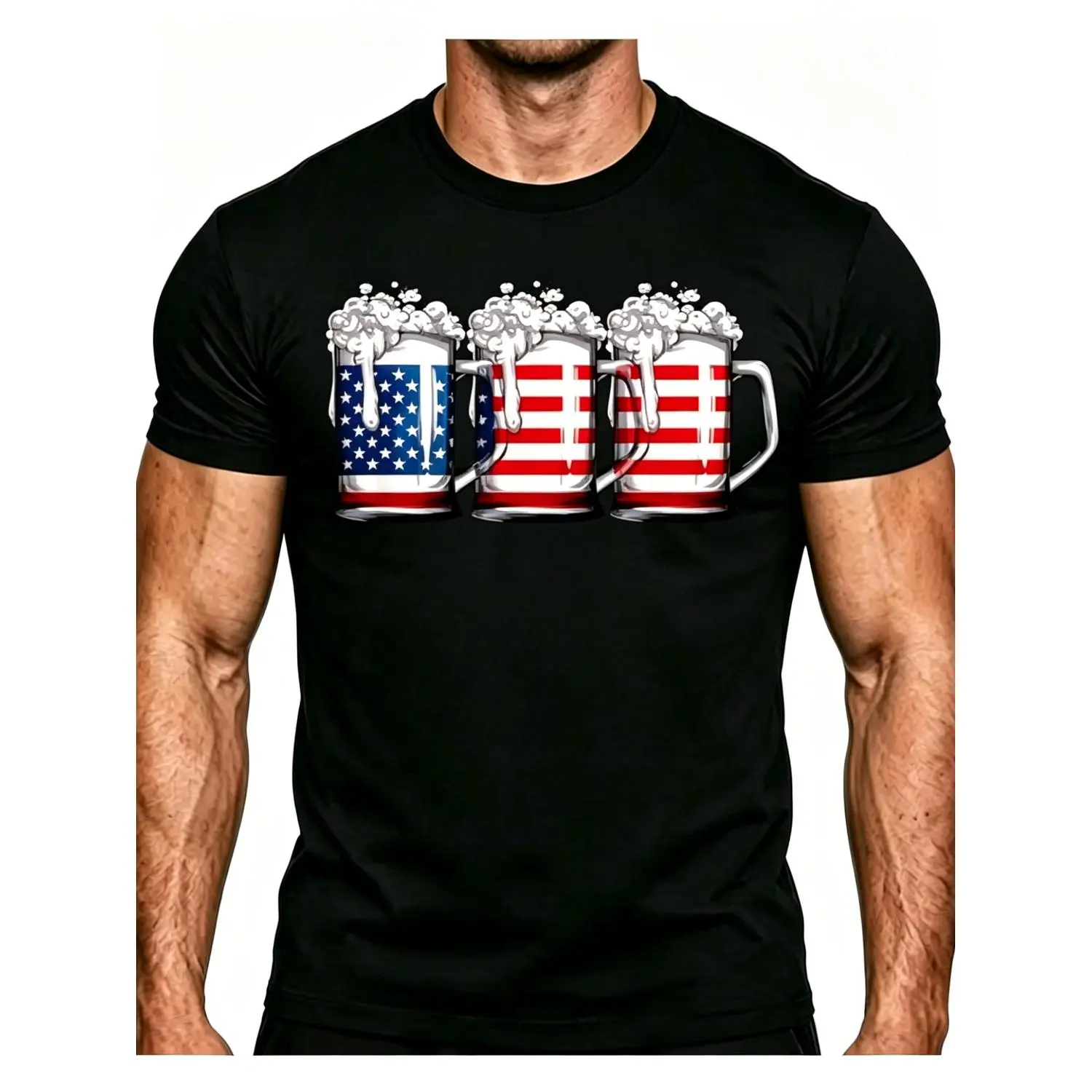 Beer American Flag 4th of July Men Women Merica Drinking USA T-Shirt