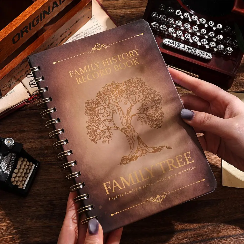 Vintage Family Tree History Record Journal, Spiral Notebook Journal, 1 Count Family Tree Diary, Stationery Gift, Perfect Gift for Parents, Ancestry Enthusiasts & Family Historians