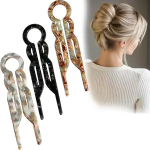3 Pack Acetate Hair Pins for Women – Elegant U Shape French Hair Fork Clips for Bun & Updo Styling, Lightweight Non-Slip Plastic Hair Sticks for Thick or Thin Hair, Retro Minimalist Hair Accessories for Daily & Party Wear