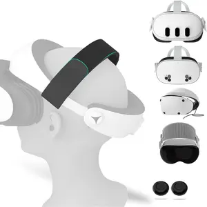 Adjustable PU Comfort Strap & Thumbstick Covers Compatible with PS VR 2/Vision Pro/Quest 3 Lightweight, -Relieving Headband for Balanced Weight Distribution & Long Play Sessions