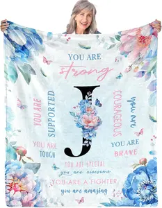 Flowers Letter J Flannel Blanket 50"x60", Monogrammed Gifts for Women Initial Gifts, Inspirational Personalized Initial Letter Blanket, Retirement Birthday Blanket for J Monogrammed Throws