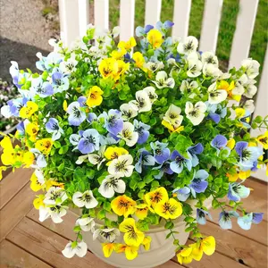 Pansies Artificial Flowers for Outdoors, 12 Bundles Fake Silk Pansy, Realistic Faux Flowers, Faux Plastic Plants, UV Resistant, Home Garden Decor