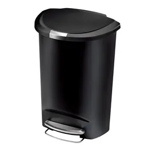 Simple Human Black 13 Gal. Semi-Round Plastic Step Trash Can with Lid Shox Technology, Child & Pet-Proof Lock, Easy-to-Clean Surface, Durable Plastic
