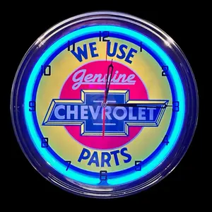 Retro Chevy 16” Blue Neon Clock Hanging Home Decor