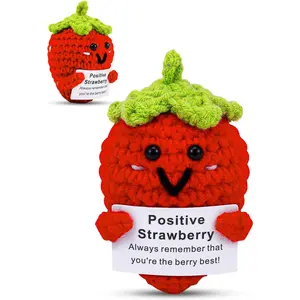 Crochet Positive Strawberry Gifts for Friends - Women Mom Sister Her Girlfriend Gifts for Mother's Day Birthday - Handmade Cute Strawberry with Inspirational Support Card Emotional Lucky