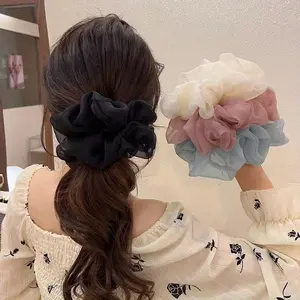 5pcs/ set French Style Puff Chiffon Scrunchies Elastic Hair Ties Ponytail Holder Elegant Hair Bun Decoration