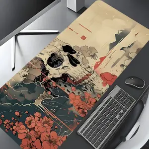 Japanese Ukiyo-e Skull Blossom Pattern Design Large Gaming Mouse Pad,Aesthetic Desktop Drotection Pad,Washable Rubber Pad Non-Slip Lock Edge Multi-Size Mouse Pad Suitable For Home Office,Desk Accessories,Desk Gadgets,Good Gift for Family and friends