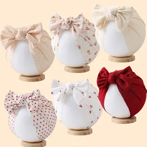 3pcs, New Style Fresh Floral Hats in INS Style, Soft Elastic Easy Striped Pull-On Hats for Girls, Solid Color Printed Three-Color Combination Baby Hats with Bows