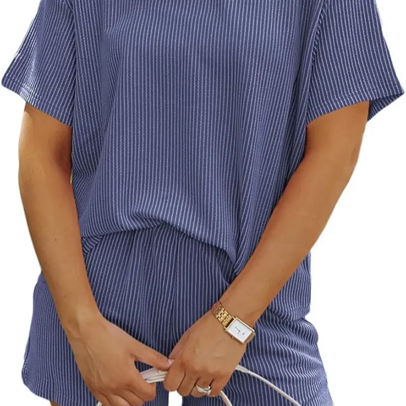 Women 2 Piece Short Set with Vertical Stripes Summer Cruise Outfits