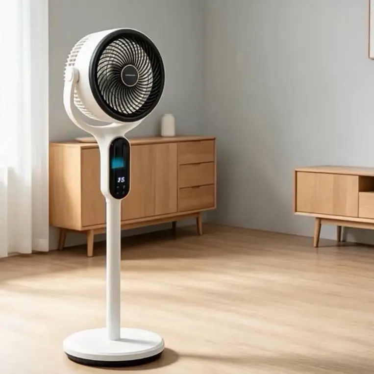 Smart Pedestal Fan for Bedroom, 120°+120° Omni-Directional Oscillation, Quiet 100ft Cooling Fan with RGB Light, 9 Speeds, 6 Modes, 20dB Quiet, 8H Timer, Wi-Fi Voice & Alexa Control, 37-42" Adjustable Height Floor Fan with Remote