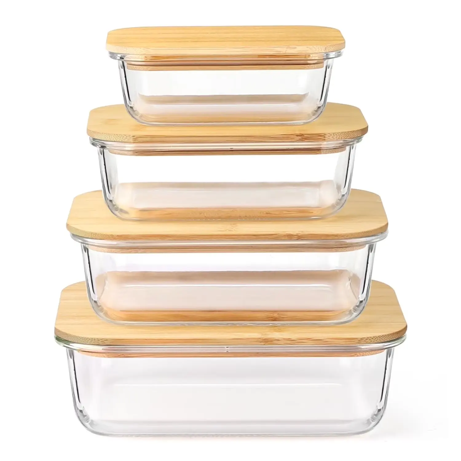 Glass Food Storage Containers with Bamboo Lids, Meal Prep Glass Containers Bento Lunch Box, Safe for Microwave, Oven, Freezer and Dishwasher, BPA Free