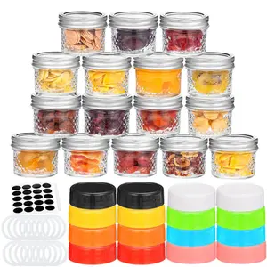 [NEW PRODUCT - FLASH SALE] Garvee 16 Pack Mini Jam Jars, 120ml Glass Preserve Pots With Two Types of Sealing Lids and Sticker Labels, Reusable Glass Preserving Jars for Honey, Jam, Jelly, Preserves, Baby Food