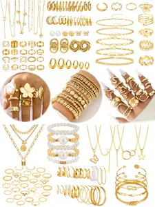 Multi-Layer Beaded Love Knot Necklace Earring Ring Bracelet Set, Elegant Vintage Design with Star Moon Charm, Perfect for Holiday Gifts, Vintage Jewelry Set, Fashion Jewelry Set