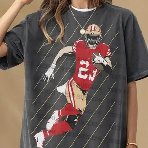 McCaffrey Shirt  Unisex Retro Red and Gold San Francisco Football Fan Graphic Tee Shirt  Vintage Christian Streetwear Bootleg Running Back