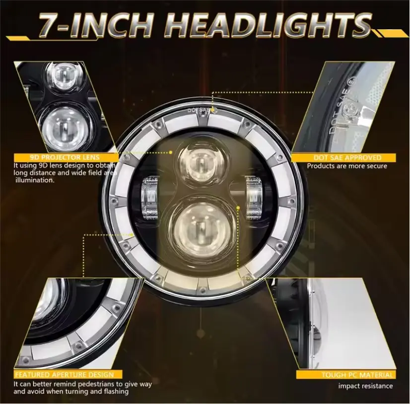A30F-Round 7 Inch LED Headlight, High Low Beam LED Headlamp with DRL & Amber Turn Signal, Waterproof Offroad Driving Light for 4x4 Car, Motorcycle, Jeep Wrangler
