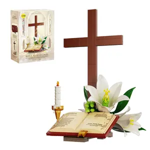Cross & Holy Book Building Blocks Set - DIY Assembly Model Kit, Creative Desktop Decor, Classic Religious Ornament, Ideal Holiday Gift for Faith Lovers, Collectible Building Toy