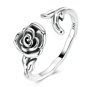 LAZA S925 silver plated rose flower open ring, adjustable floral jewelry, the best gift for girls and women, suitable for birthdays, Valentine's Day, anniversaries, Christmas, graduations