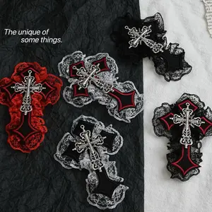 Dark Punk Cross Hairpin Gothic Style Lace Hair Clip Y2K Hot Girl Dark Subculture Hair Accessory for Women