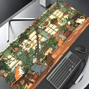 Cute Cat Plant Design Large Gaming Mouse Pad,Aesthetic Desktop Drotection Pad,Washable Rubber Pad Non-Slip Lock Edge Multi-Size Mouse Pad Suitable For Home Office,Desktop Accessory,Good Gift for Family and friends