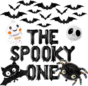 The Spooky One Balloons Set - Big, Pack of 28, The Spooky One Birthday Decorations Boy, Scary Halloween Foil Balloons, 3D Black Halloween Bat Stickers, Halloween Birthday Party Decorations