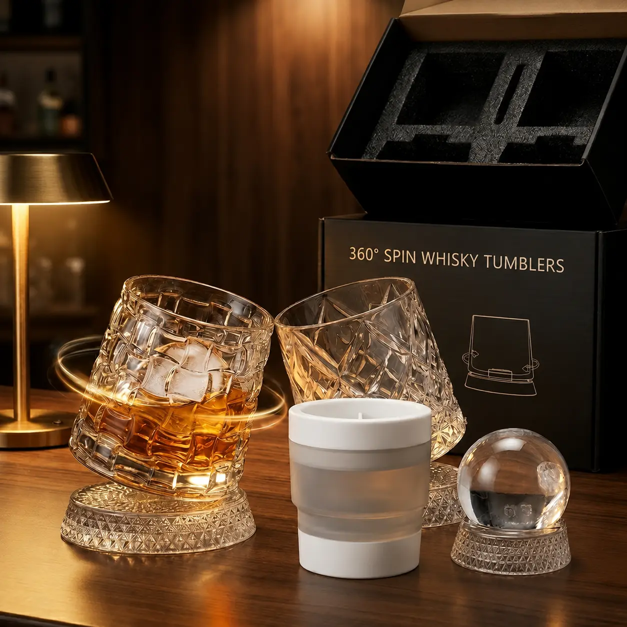 360° Spinning Star-Cut Crystal Whiskey Tumbler with Stainless Steel Bearing - Crystal Glass, Spins Smoothly, Tumbler Shape, Long-Lasting Rotation Stress Relief, Elegant European Barware, Ideal Gift for DIY Home Bar Enthusiasts