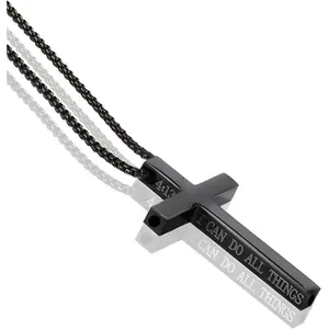 Breathing Necklace for Anxiety Stress Relief Quit Smoking Aid Cross Necklace Vaporless Inhaler Meditation Tool Black