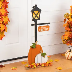 Glitzhome 36"H Fall Lighted Wooden Pumpkin Lamp Post Porch Decor w/Timer(KD)