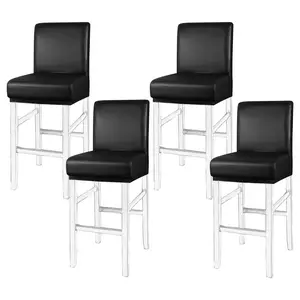 PiccoCasa 4Pcs Waterproof Bar Stool Covers, Faux Leather Pub Counter Height Side Chair Covers with Elastic Band Black