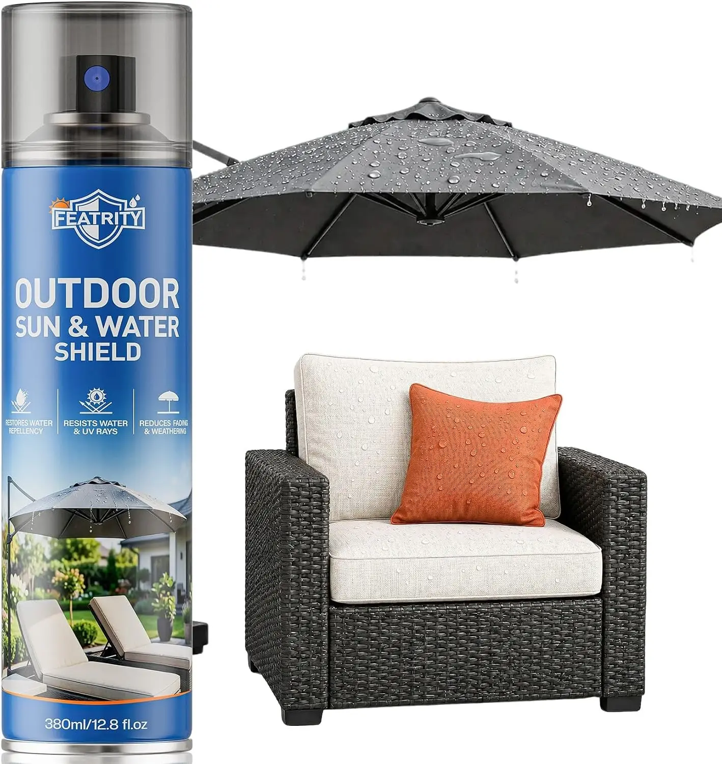 Outdoor Fabric Protector Spray: 12.8oz Waterproof & UV | Heavy Duty Water-Repellent & UV Resistant for Patio Cushions Upholstery Furniture Umbrellas - Invisible Sun & Water Shield