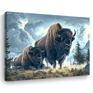 Room Decoration 1 Piece Wooden Frame Canvas Painting Wall Art, Majestic Bison Print, Fabric Home Office Decoration, Suitable for Weddings, Birthdays, Bachelorette Parties, Holy Communion, 29.97cm x 39. 88cm cm, Perfect Gift for All Occasions